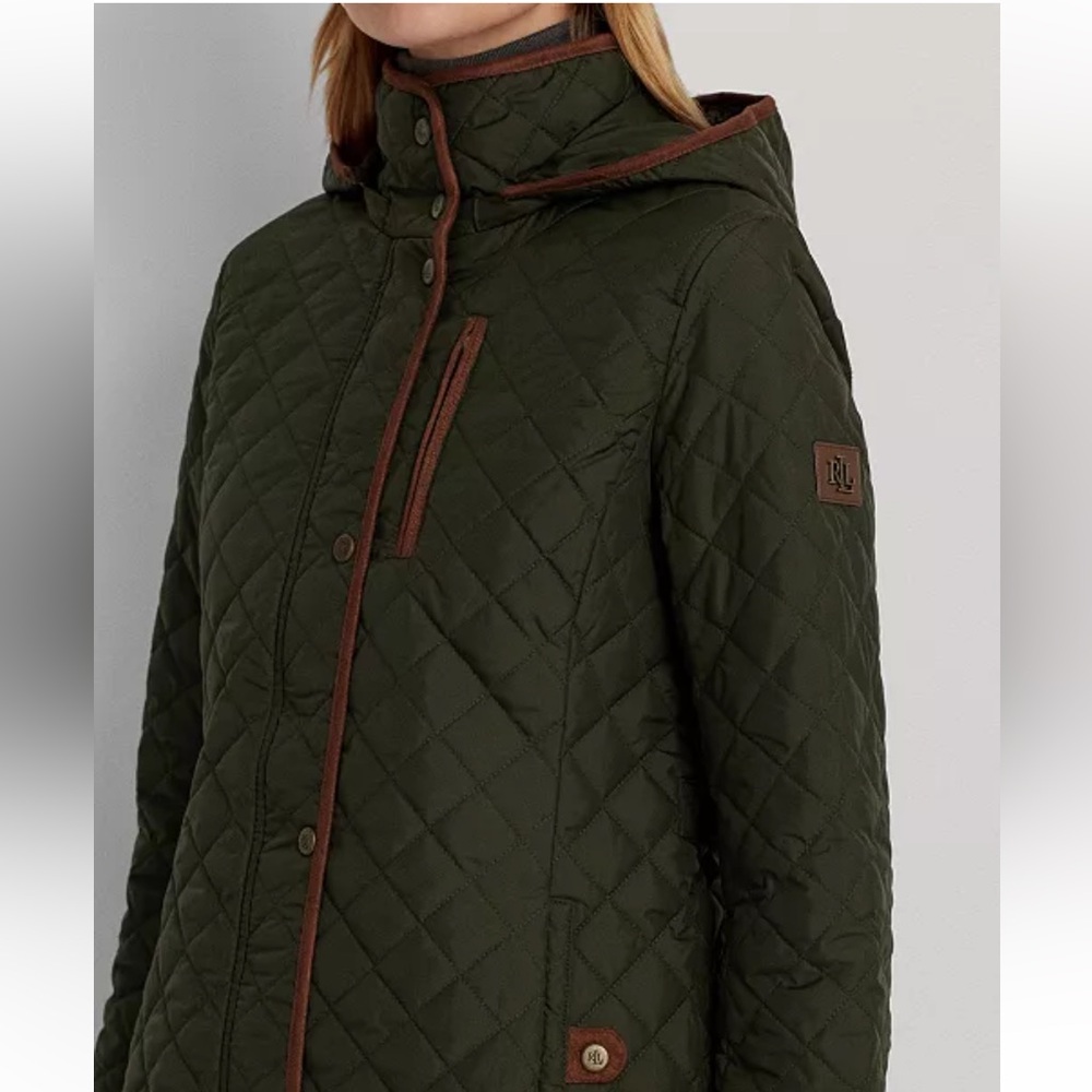 💚 LAUREN RALPH LAUREN Green Hooded Quilted Coat; Size XS - Picture 5 of 15